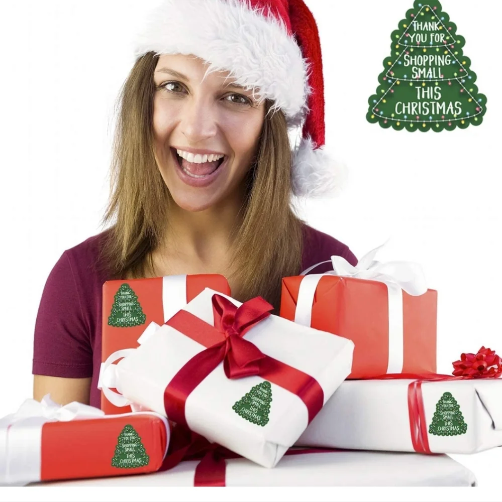 50 Ct  lg. Christmas Tree Thank You Sticker